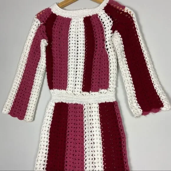 VINTAGE striped crochet mini sweater dress long sleeve - Picture 4 of 7